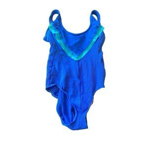 Vintage 1970's Robby Len Blue Tank Swimsuit Union Made Size 14